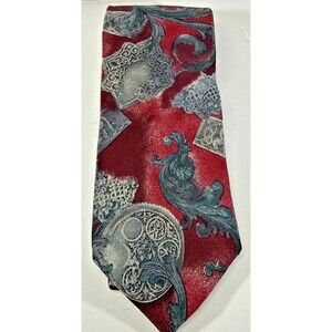 Red, Grey Design Men’s Silk Suit Tie by Toggery Brand Vintage Style Wide